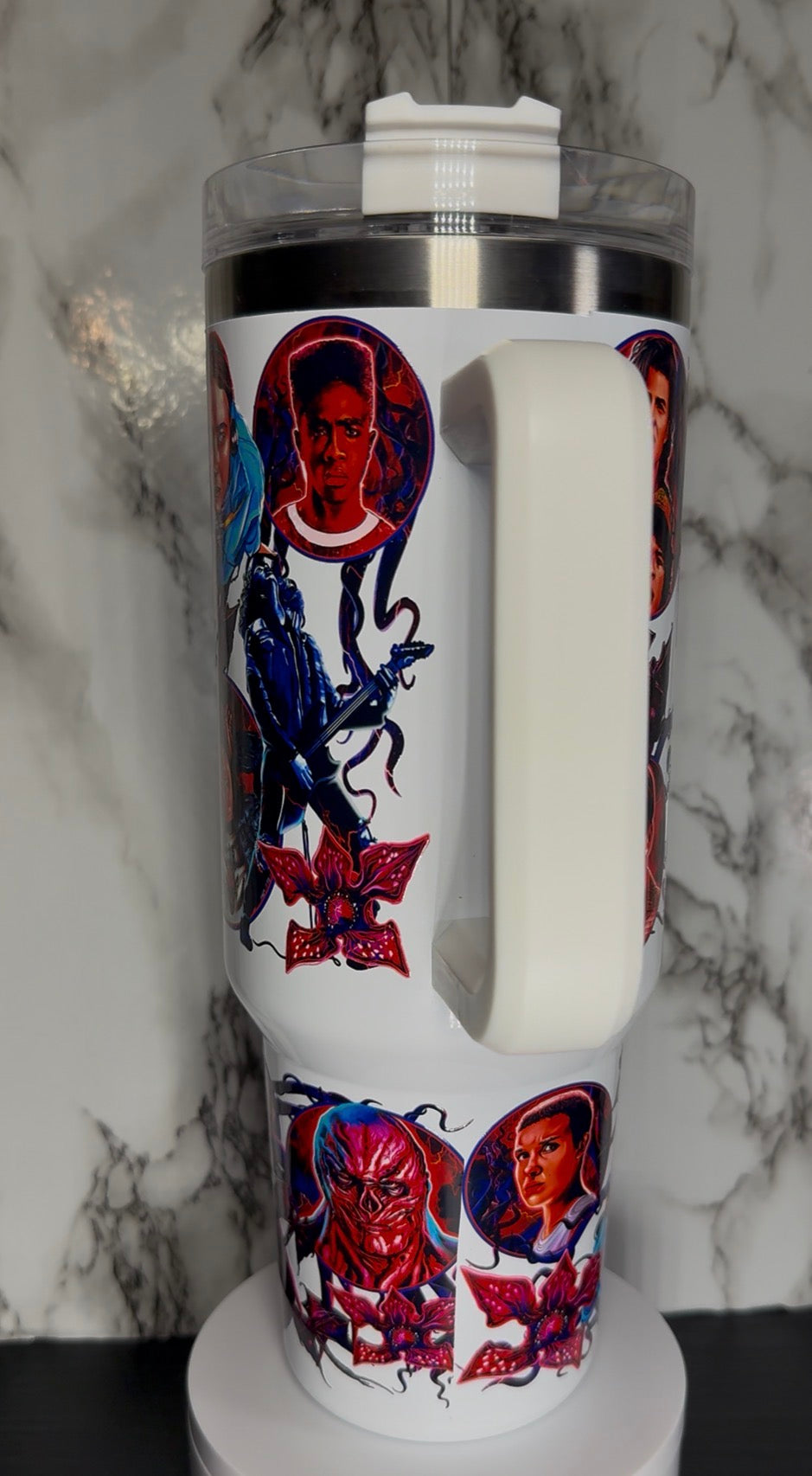 Stranger Things on a white 40oz tumbler