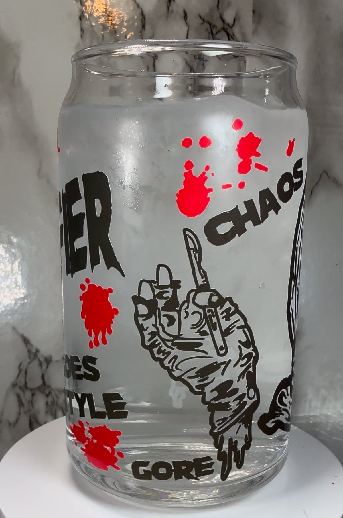 Art Clown permanent color changing vinyl on a libbey beer can glass
