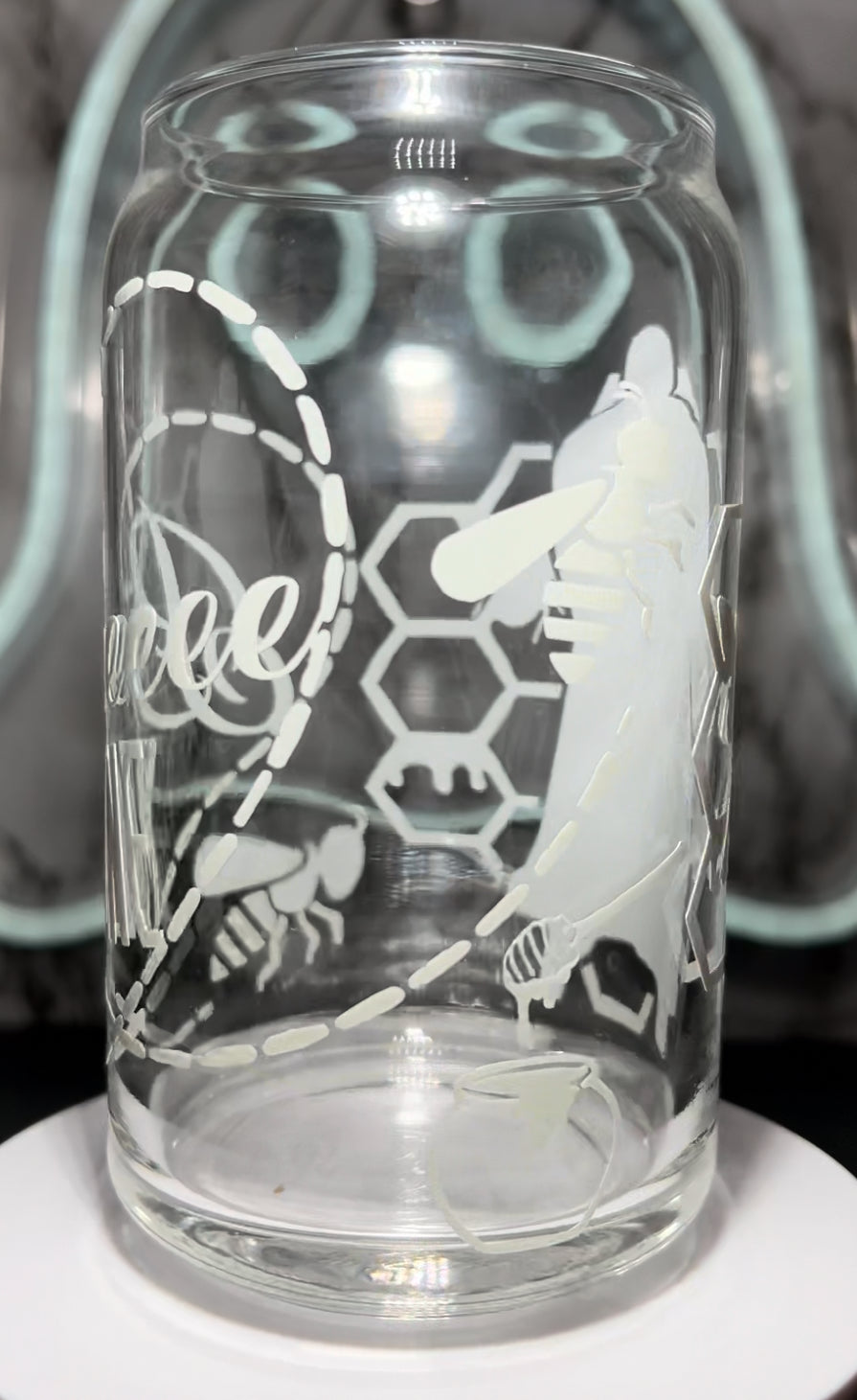 Valentine’s Day Candyman color changing permanent vinyl on a libbey beer can glass