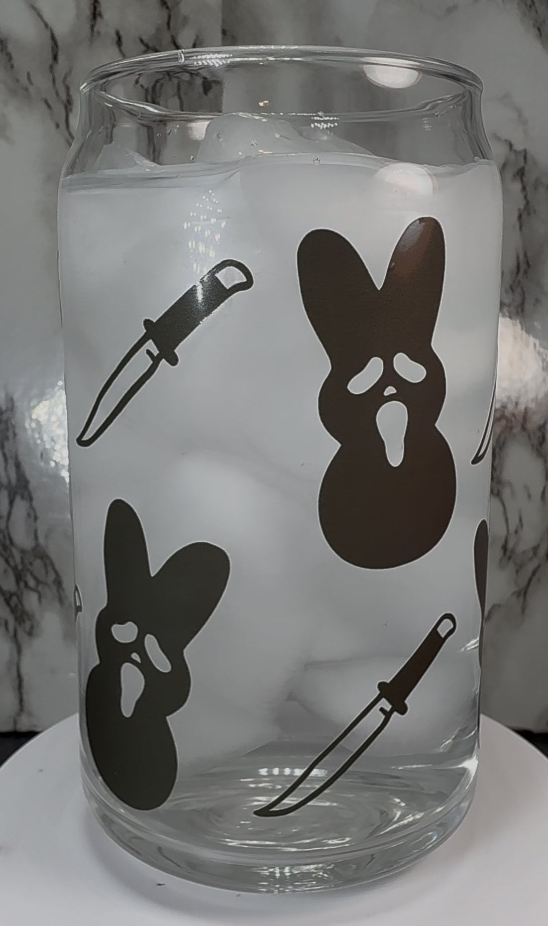 Scream Peeps Black permanent vinyl on a libbey beer can glass