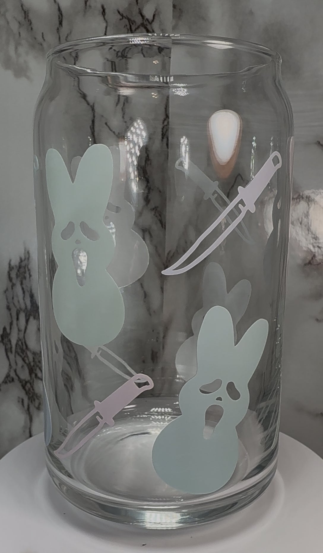 Scream Peeps permanent vinyl on a libbey beer can glass