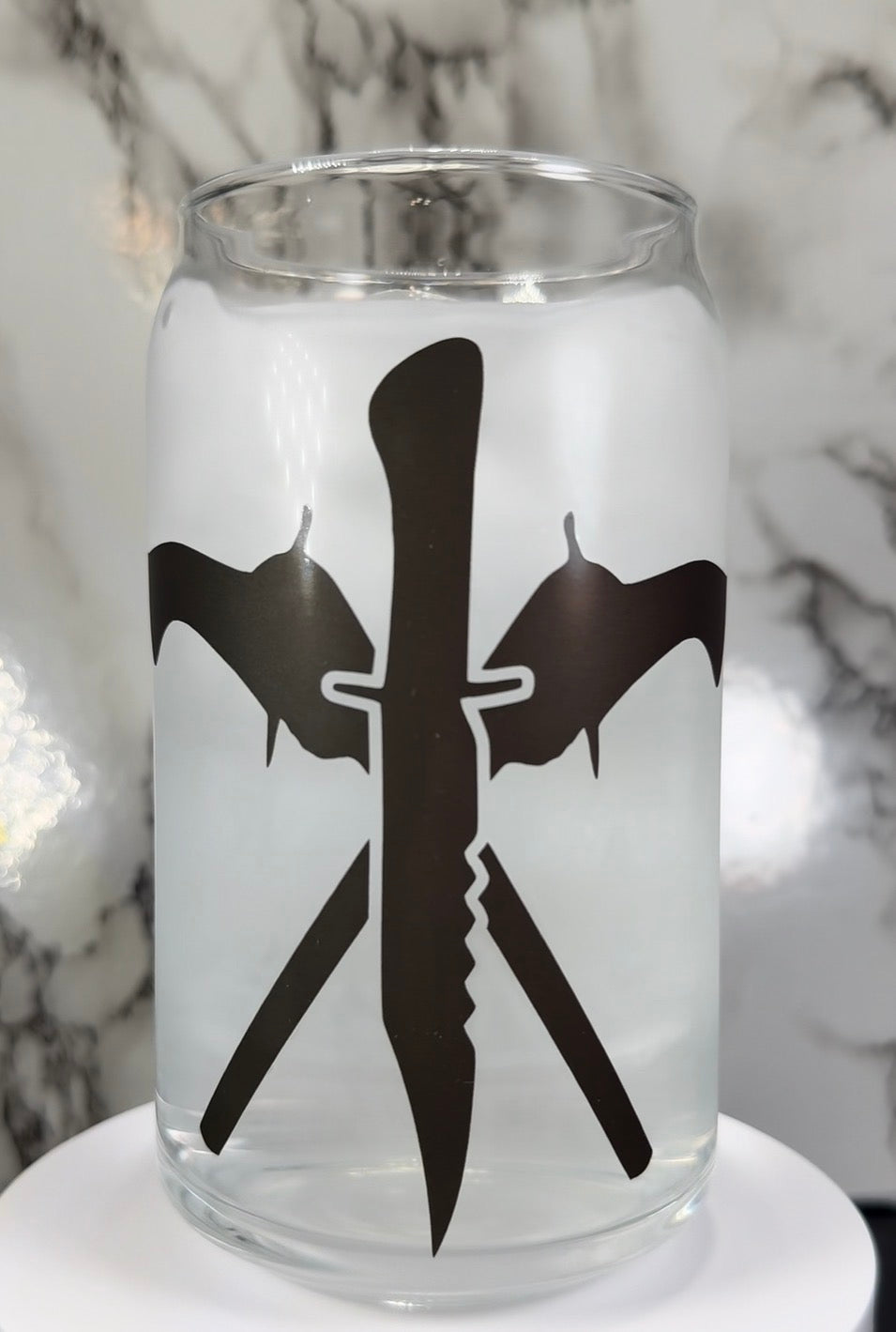 The Family Business - Supernatural color changing permanent vinyl on a libbey beer can glass