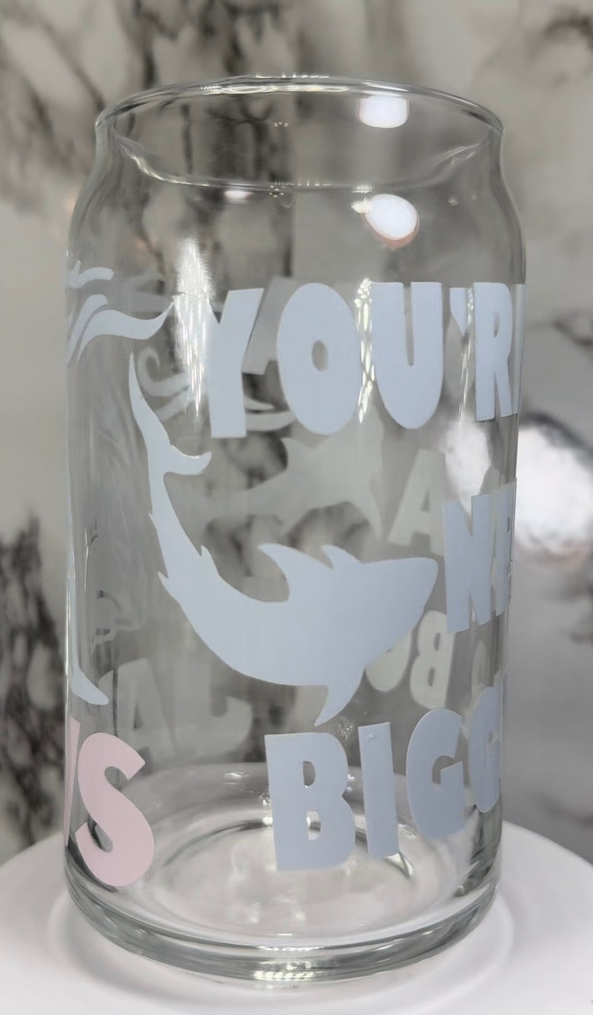 Jaws color changing blue and red color changing permanent vinyl on a libbey beer can glass