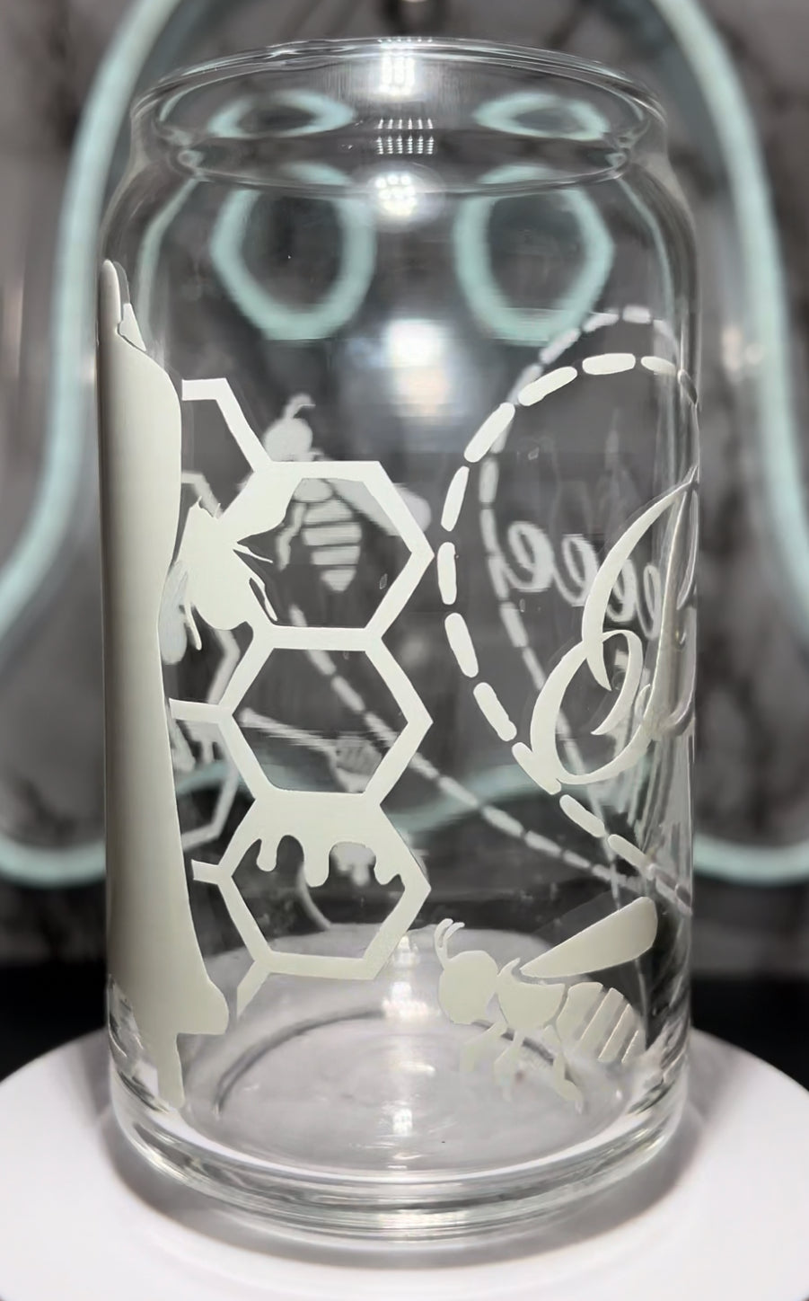 Valentine’s Day Candyman color changing permanent vinyl on a libbey beer can glass