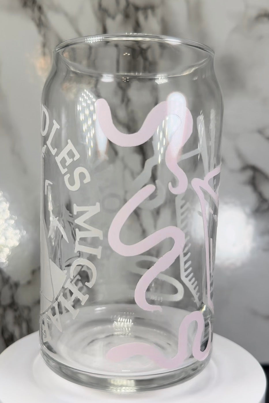 Lost Boys David color changing red permanent vinyl on libbey beer can glass