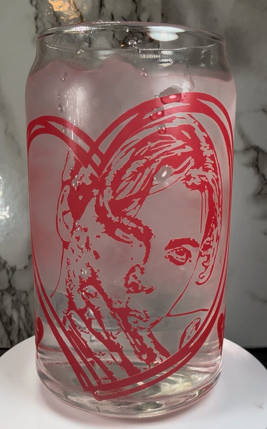 Valentine’s Day Bill Loomis color Red changing vinyl Libbey beer can glass