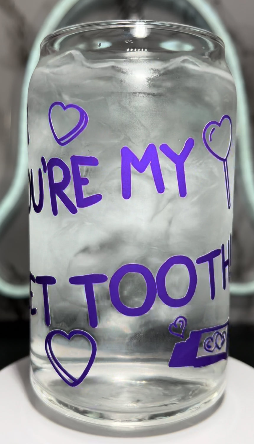 Valentine’s Day Sam Trick R Treat color changing permanent vinyl on a libbey beer can glass