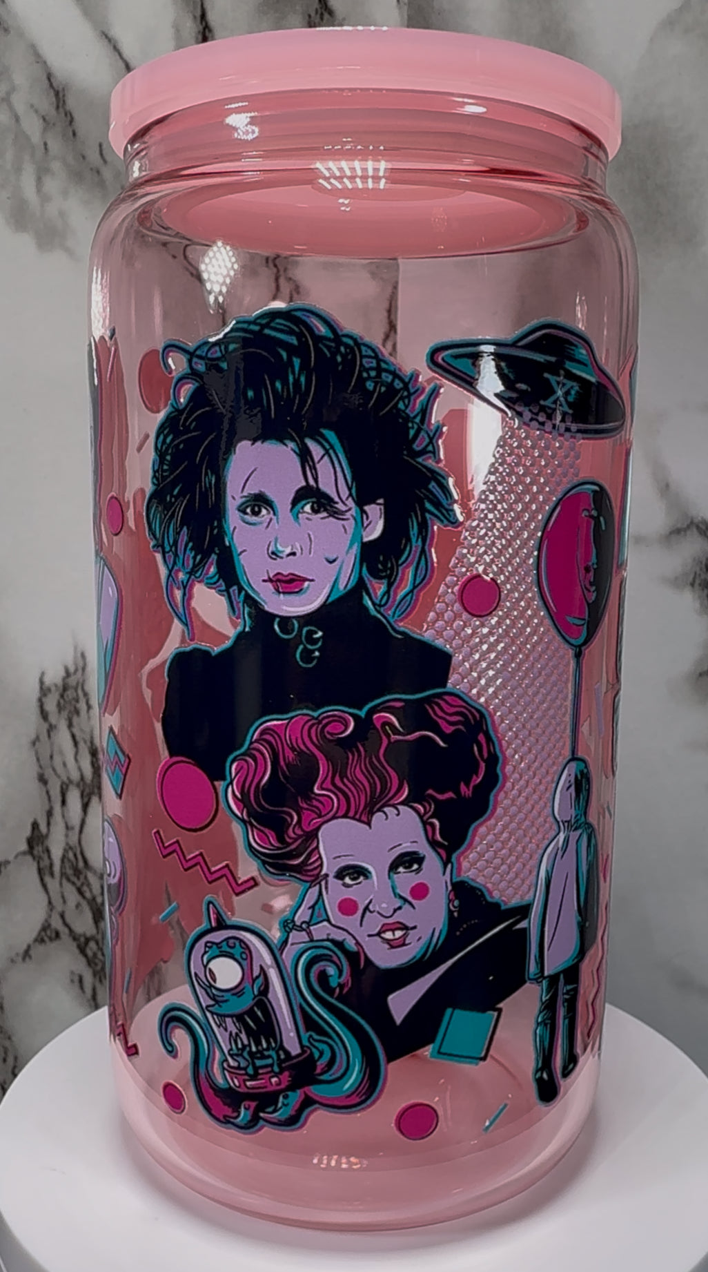Cult Classics UVDTF on a light pink beer can glass