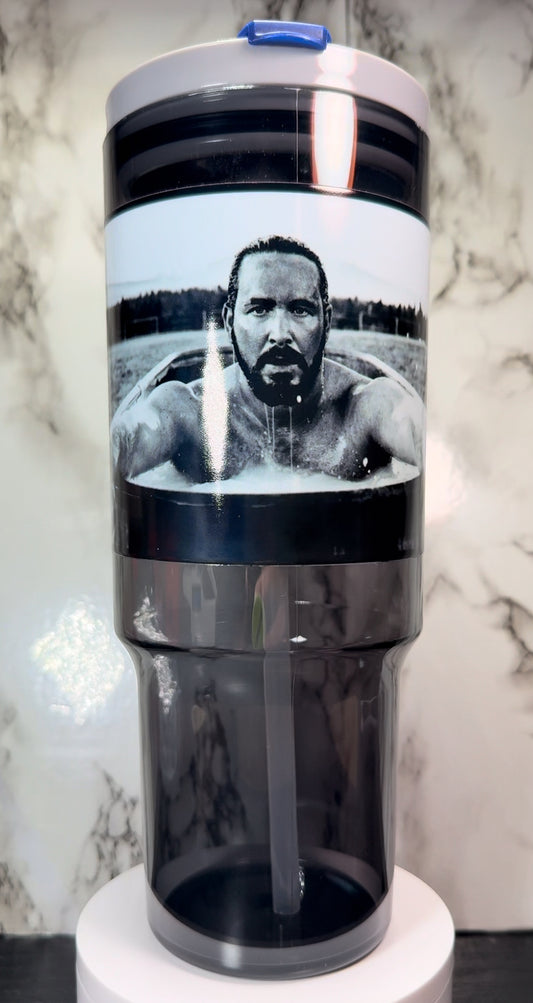 Yellowstone Rip UVDTF on a 40oz tumbler OR 16oz black beer can glass