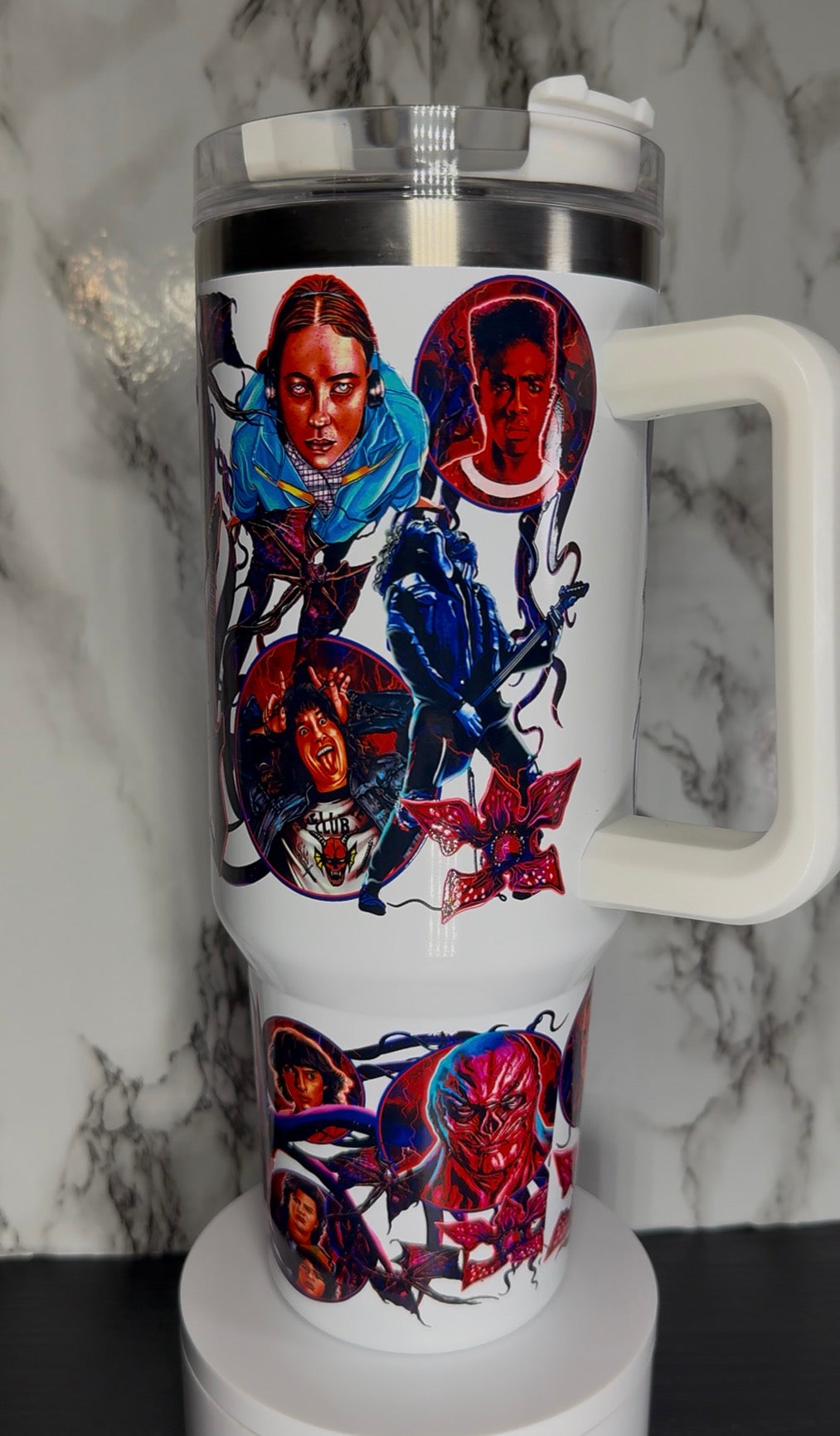 Stranger Things on a white 40oz tumbler