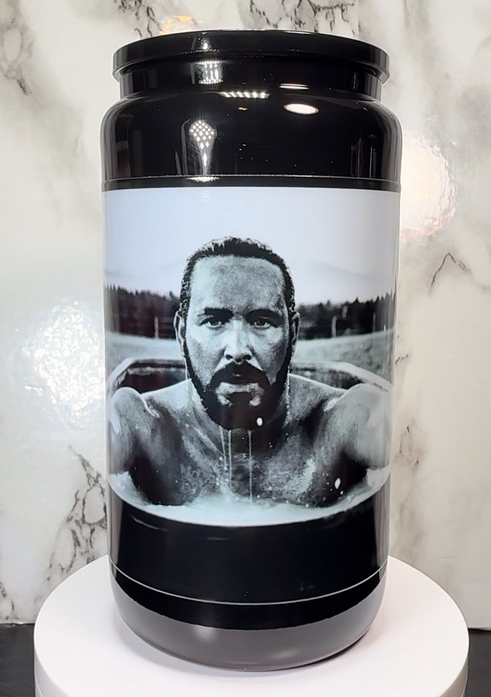 Yellowstone Rip UVDTF on a 40oz tumbler OR 16oz black beer can glass