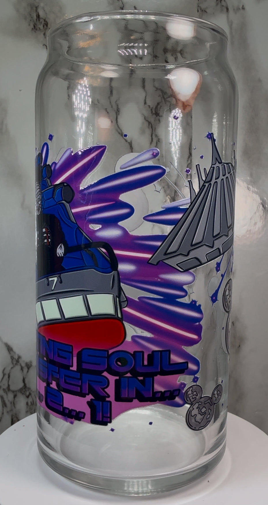 Disney Hellraiser Pinhead UVDTF on a 20 ounce libbey beer can glass