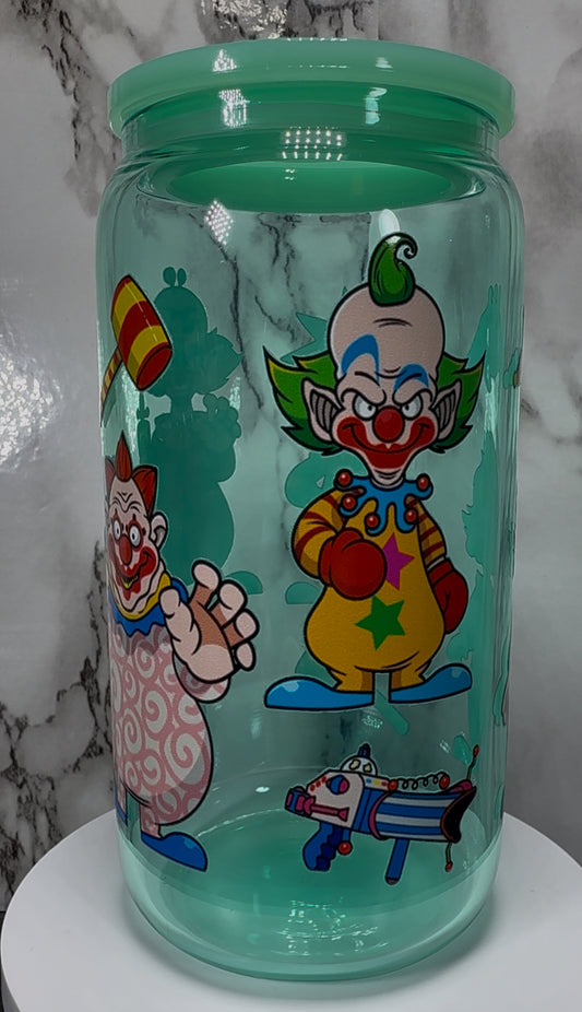 Killer Klowns from Outer Space UVDTF on a real beer can glass