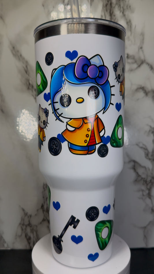 Hello Kitty Coraline UVDTF on a 40 oz white tumbler