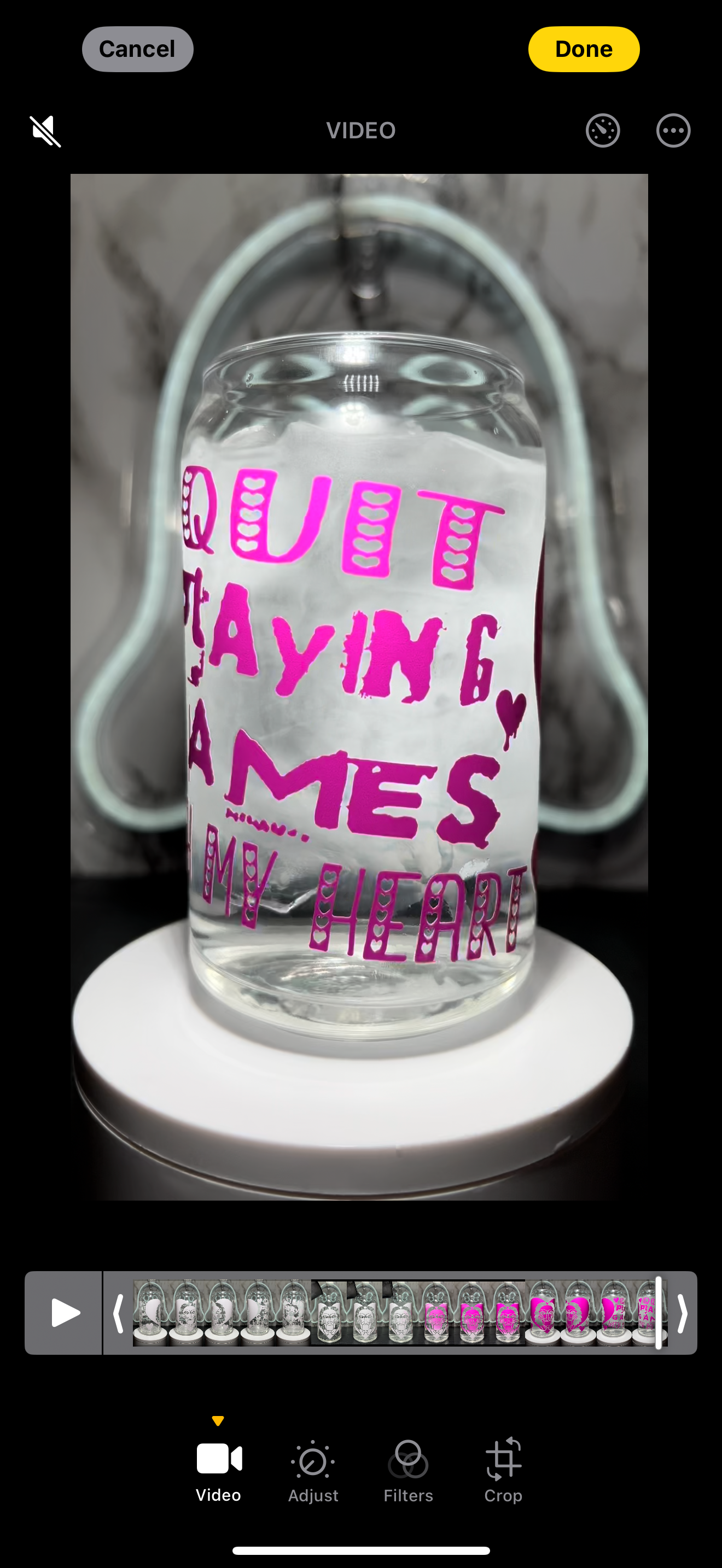 SAW Jigsaw Valentine’s Day color changing permanent vinyl on a libbey beer can glass