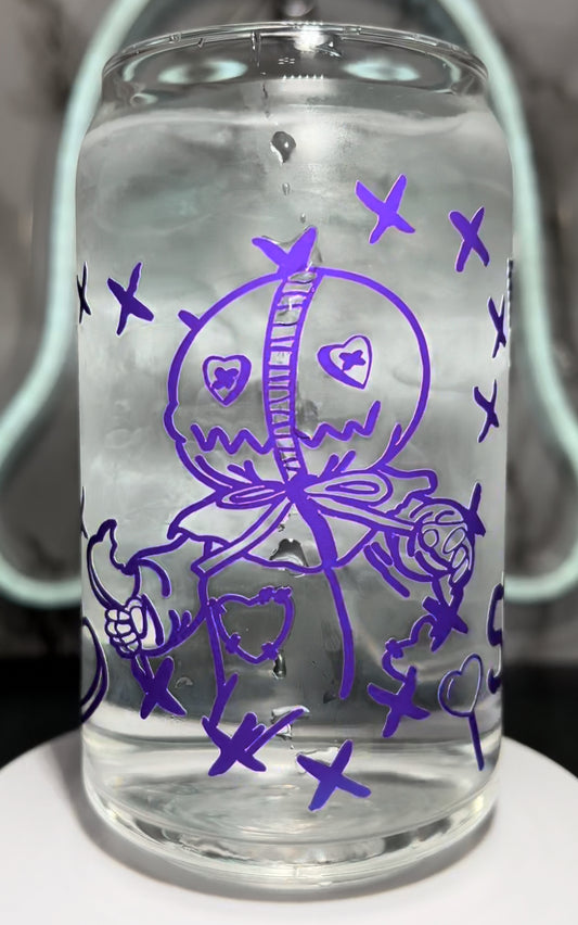 Valentine’s Day Sam Trick R Treat color changing permanent vinyl on a libbey beer can glass
