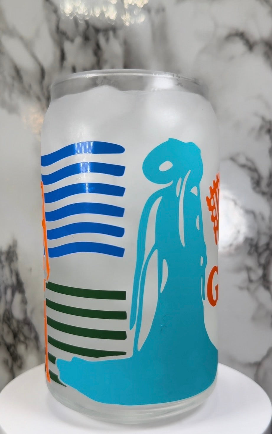 Fifth Element multi color changing permanent vinyl on a libbey beer can glass