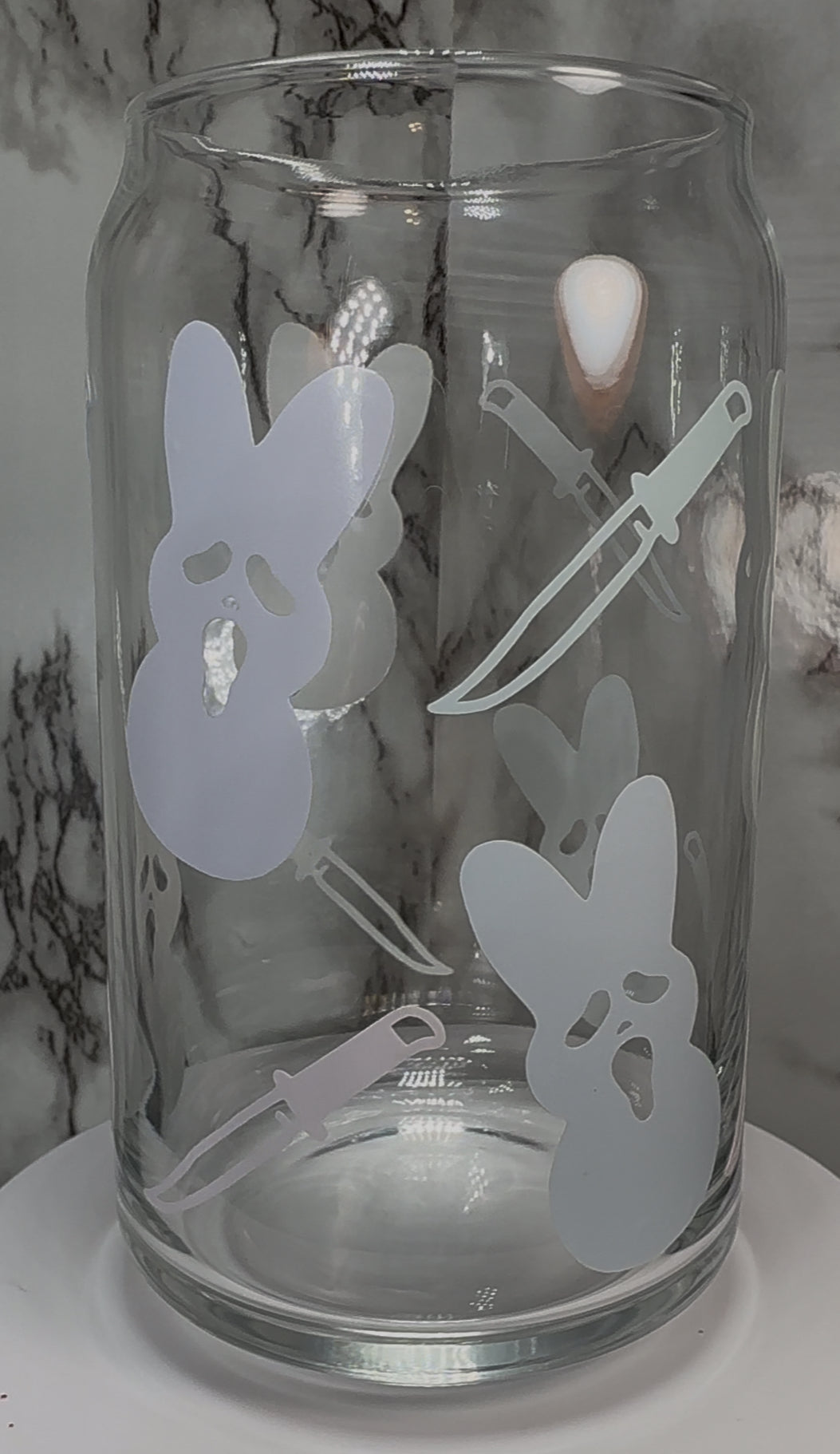 Scream Peeps permanent vinyl on a libbey beer can glass