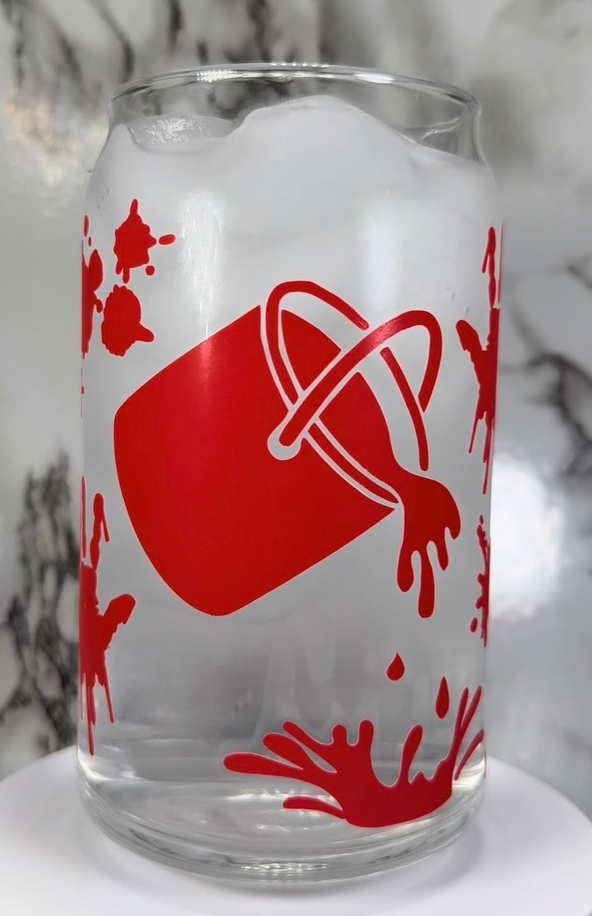 Carrie White color changing red permanent vinyl on a libbey beer can glass