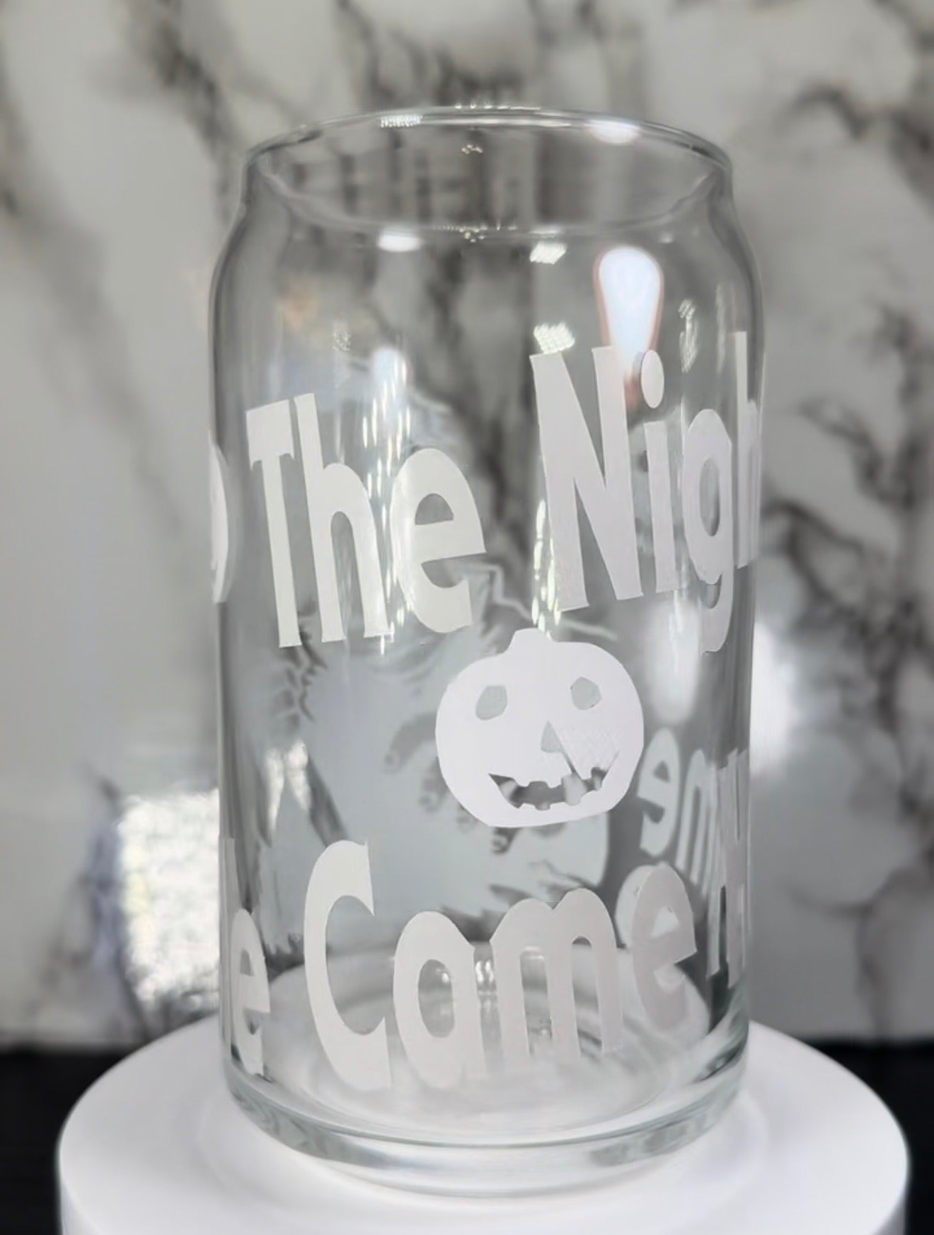 Michael Myers color changing black and orange permanent vinyl on libbey beer can glass