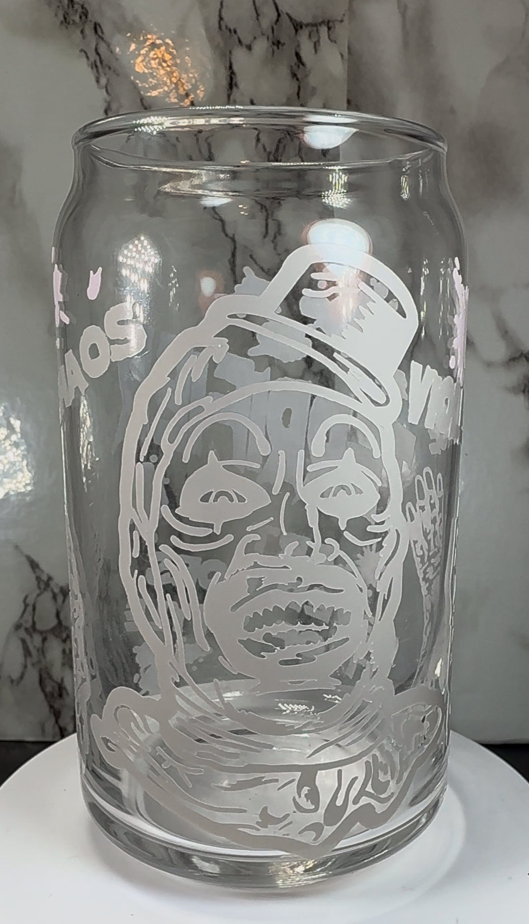 Art Clown permanent color changing vinyl on a libbey beer can glass