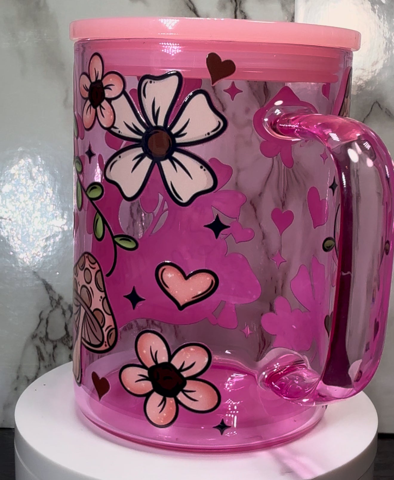 Ouija board Be Mine Valentine’s Day UVDTF on a pink coffee mug glass