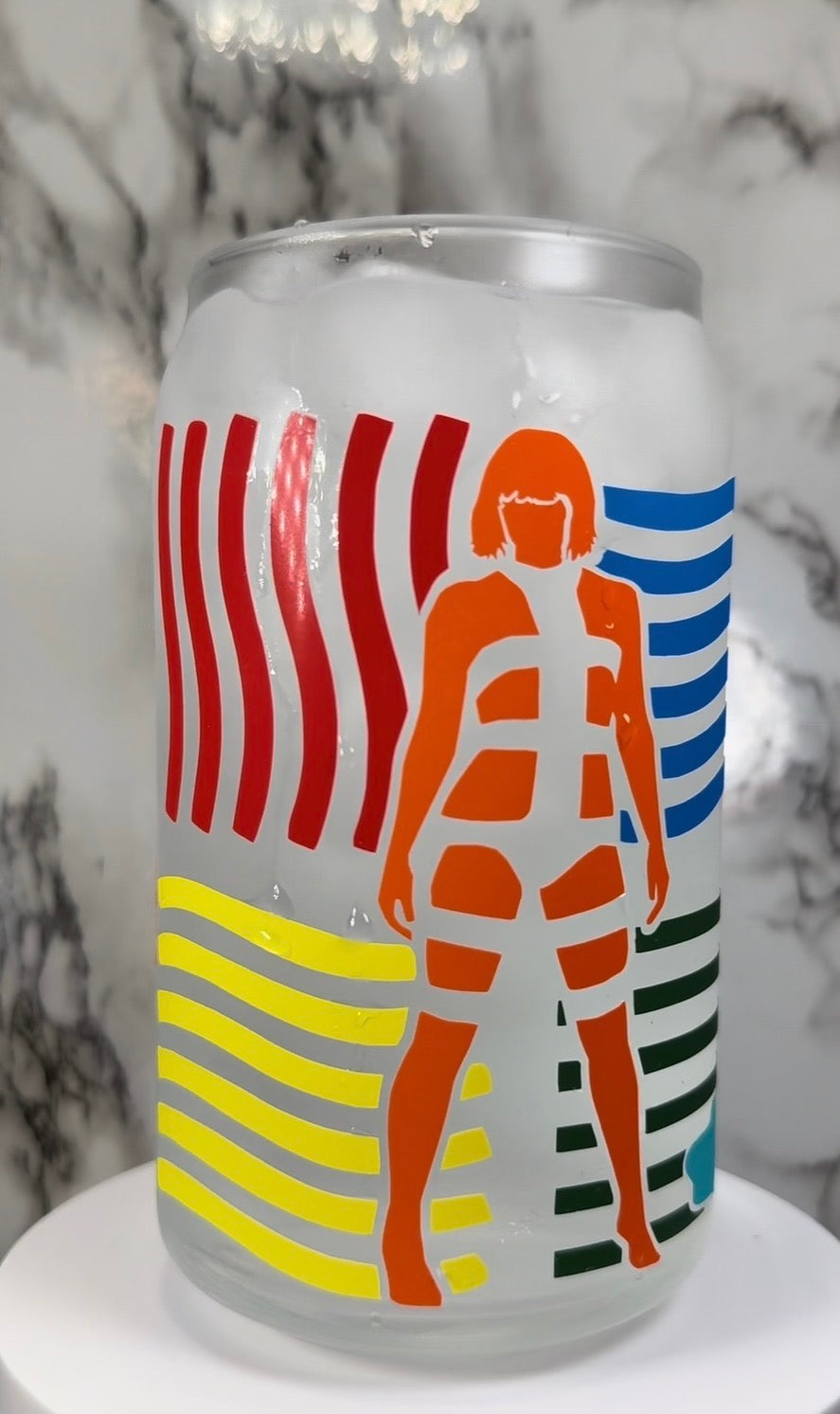 Fifth Element multi color changing permanent vinyl on a libbey beer can glass