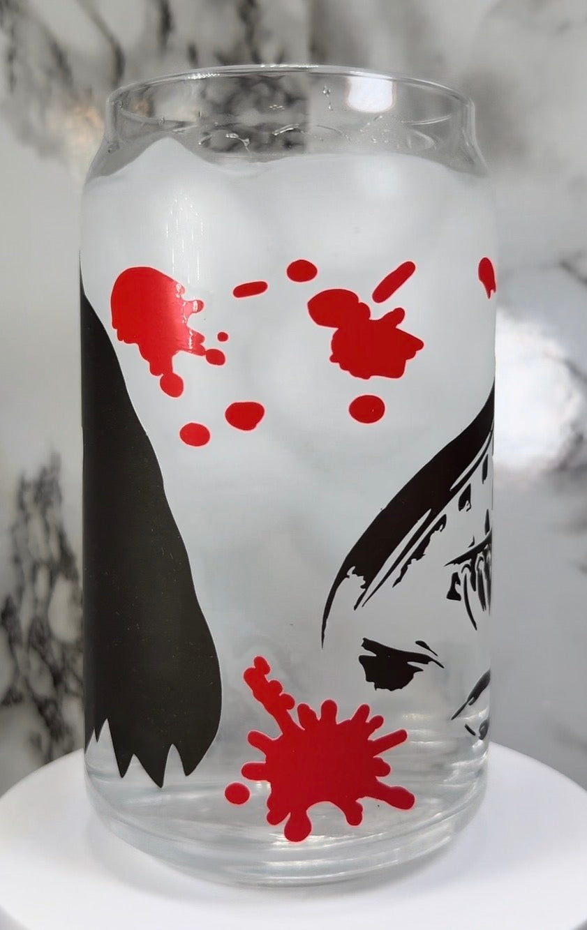 Sleepaway Camp color changing black and red permanent vinyl on a libbey beer can glass