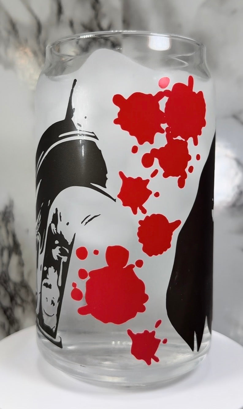 Sleepaway Camp color changing black and red permanent vinyl on a libbey beer can glass