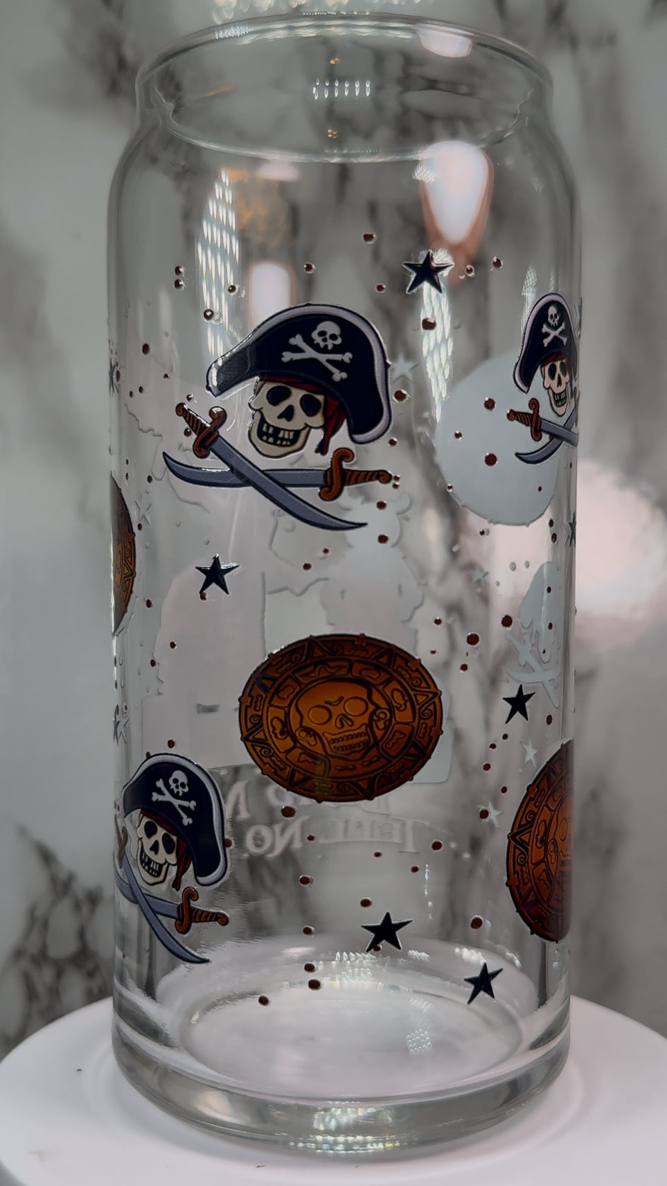 Disney Trick R Treat Sam UVDTF on a 20 ounce libbey beer can glass