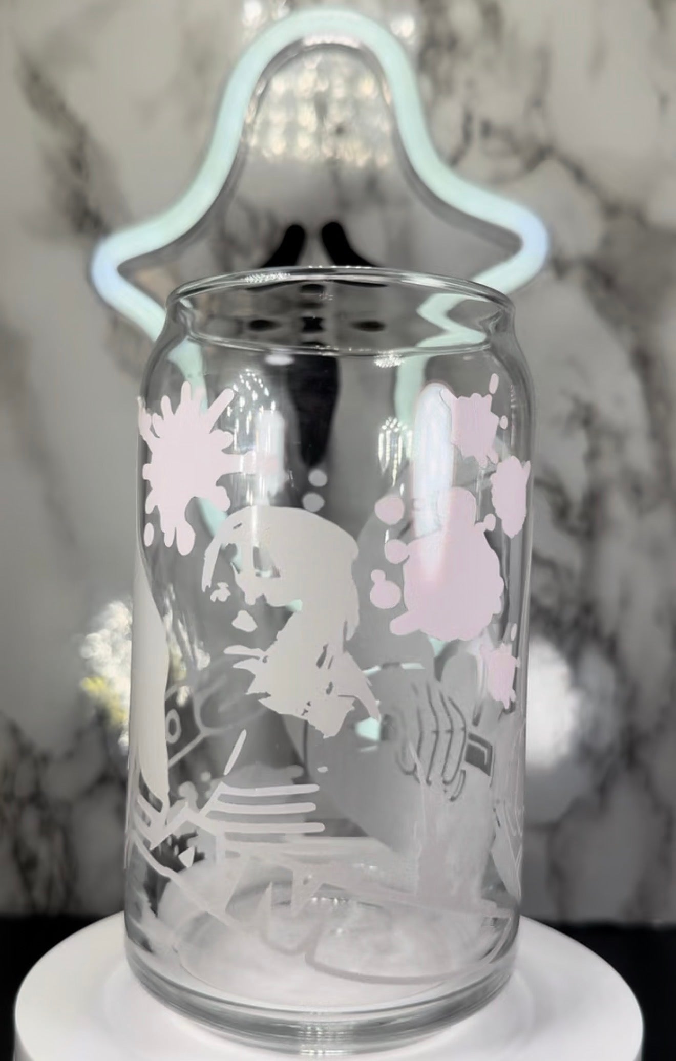 Scream Carpenter Sisters color changing black and red permanent vinyl on libbey beer can glass