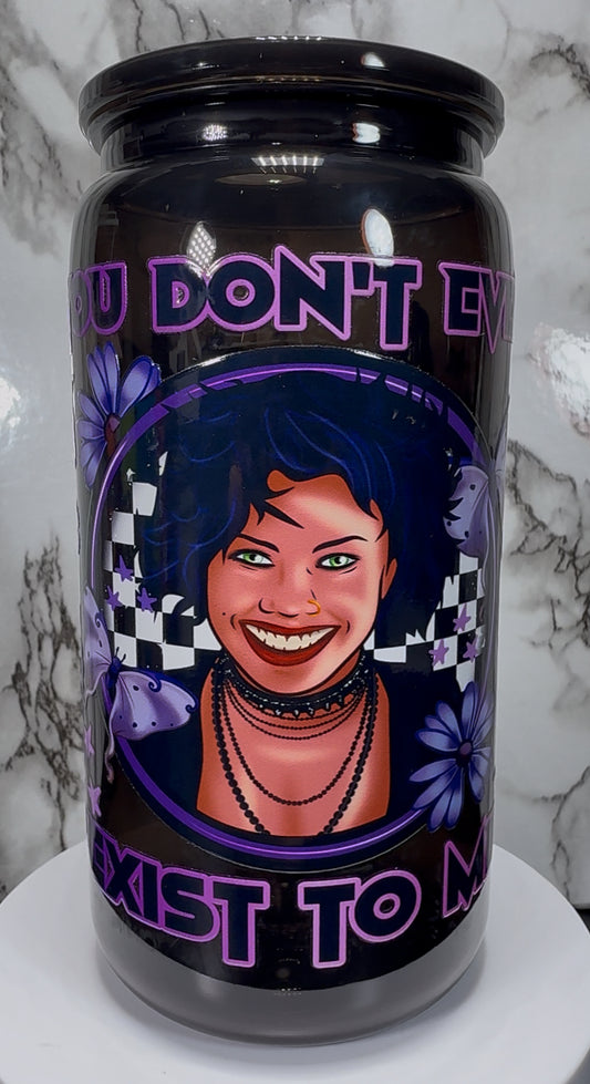 The Craft Nancy Downs UVDTF on a black PLASTIC beer can cup