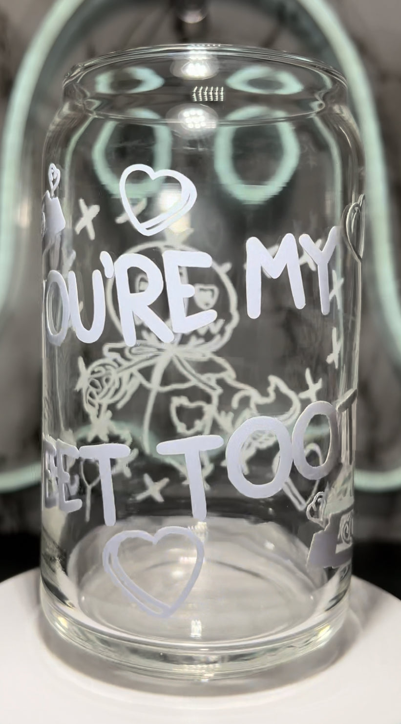 Valentine’s Day Sam Trick R Treat color changing permanent vinyl on a libbey beer can glass