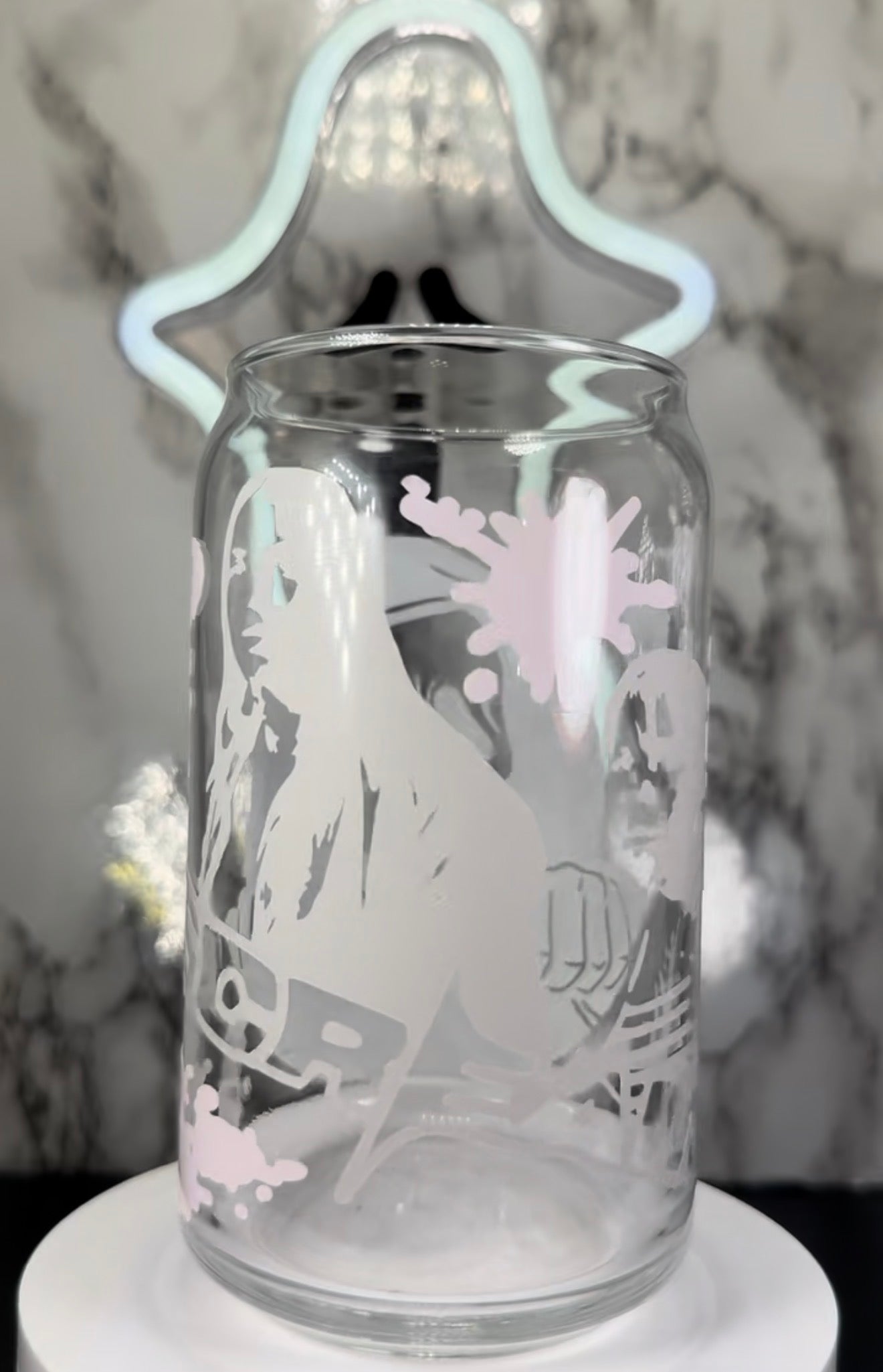 Scream Carpenter Sisters color changing black and red permanent vinyl on libbey beer can glass