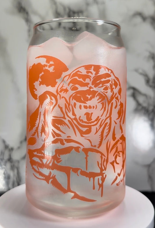 Pumpkinhead color changing orange permanent vinyl on a libbey beer can glass