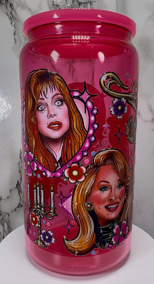 Death Becomes Her UVDTF on a hot pink beer can glass