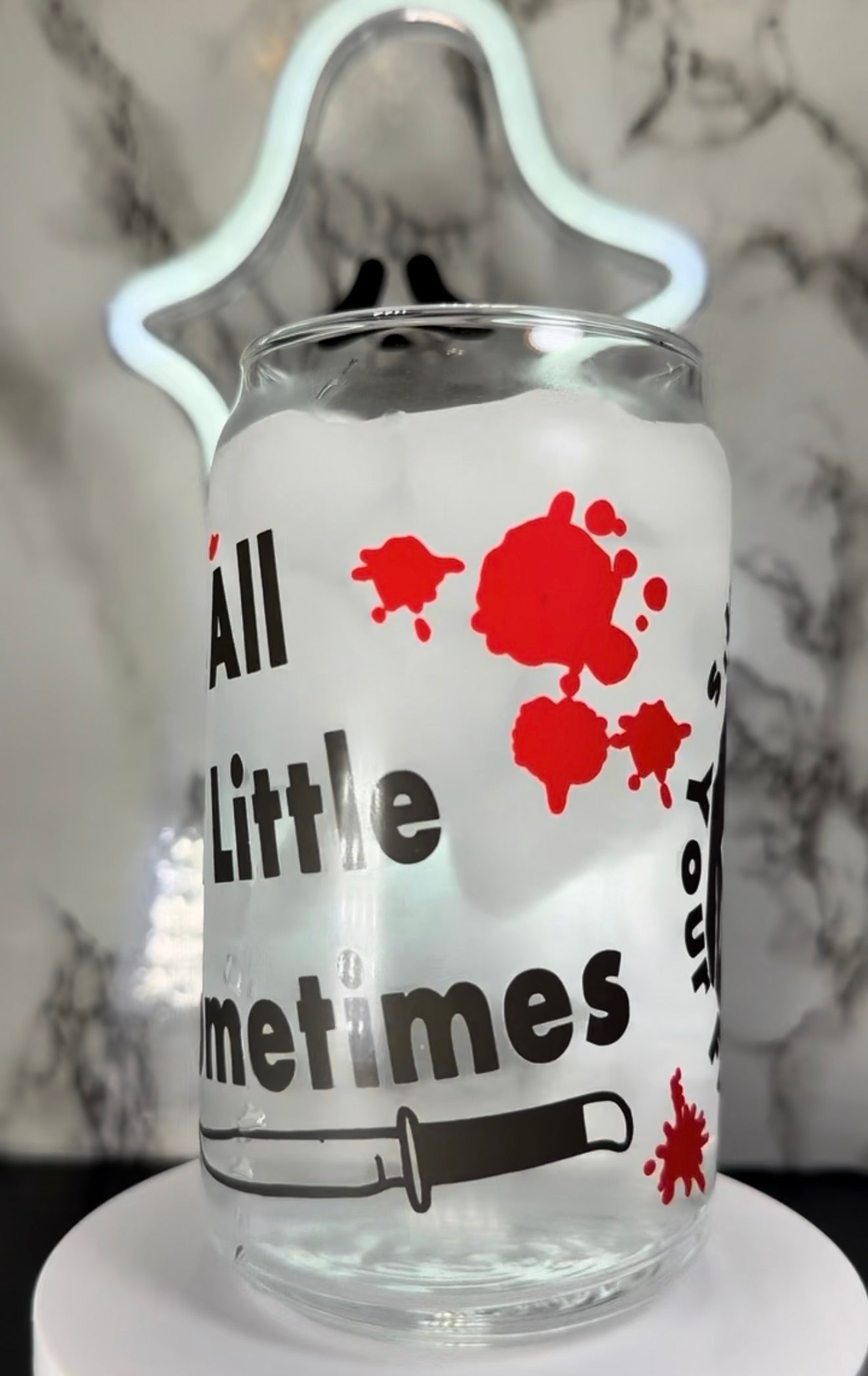 Ghostface color changing black and red permanent vinyl on libbey beer can glass