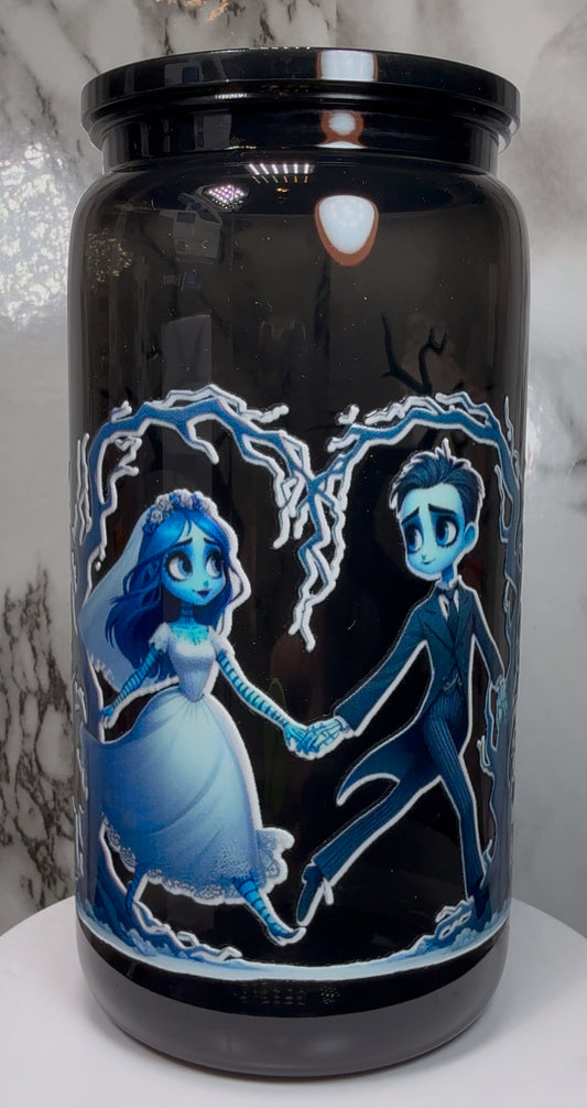 Corpse Bride on a PLASTIC black beer can cup