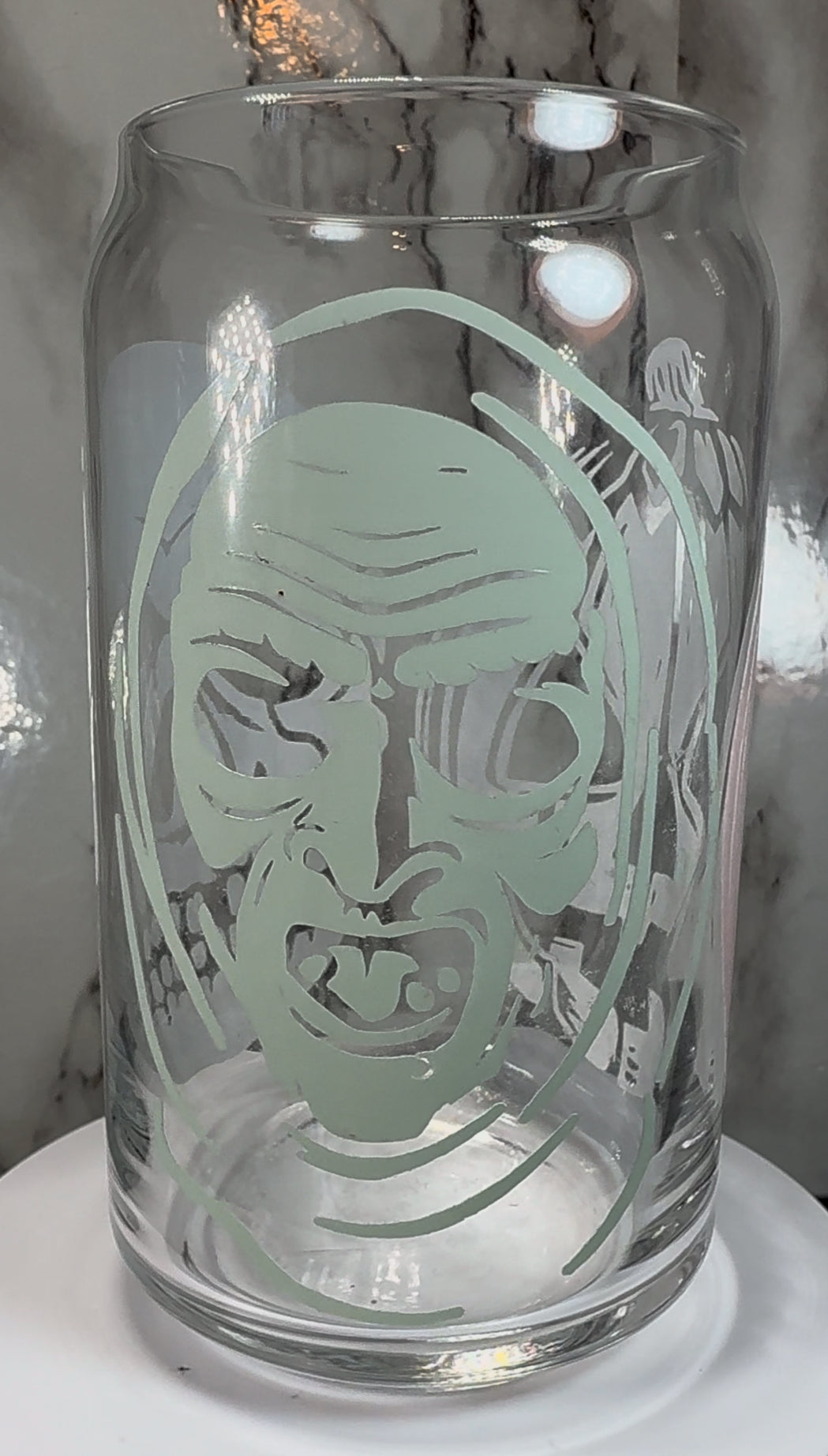 Halloween 3 Season of the Witch H3 color changing permanent vinyl on a libbey beer can glass.