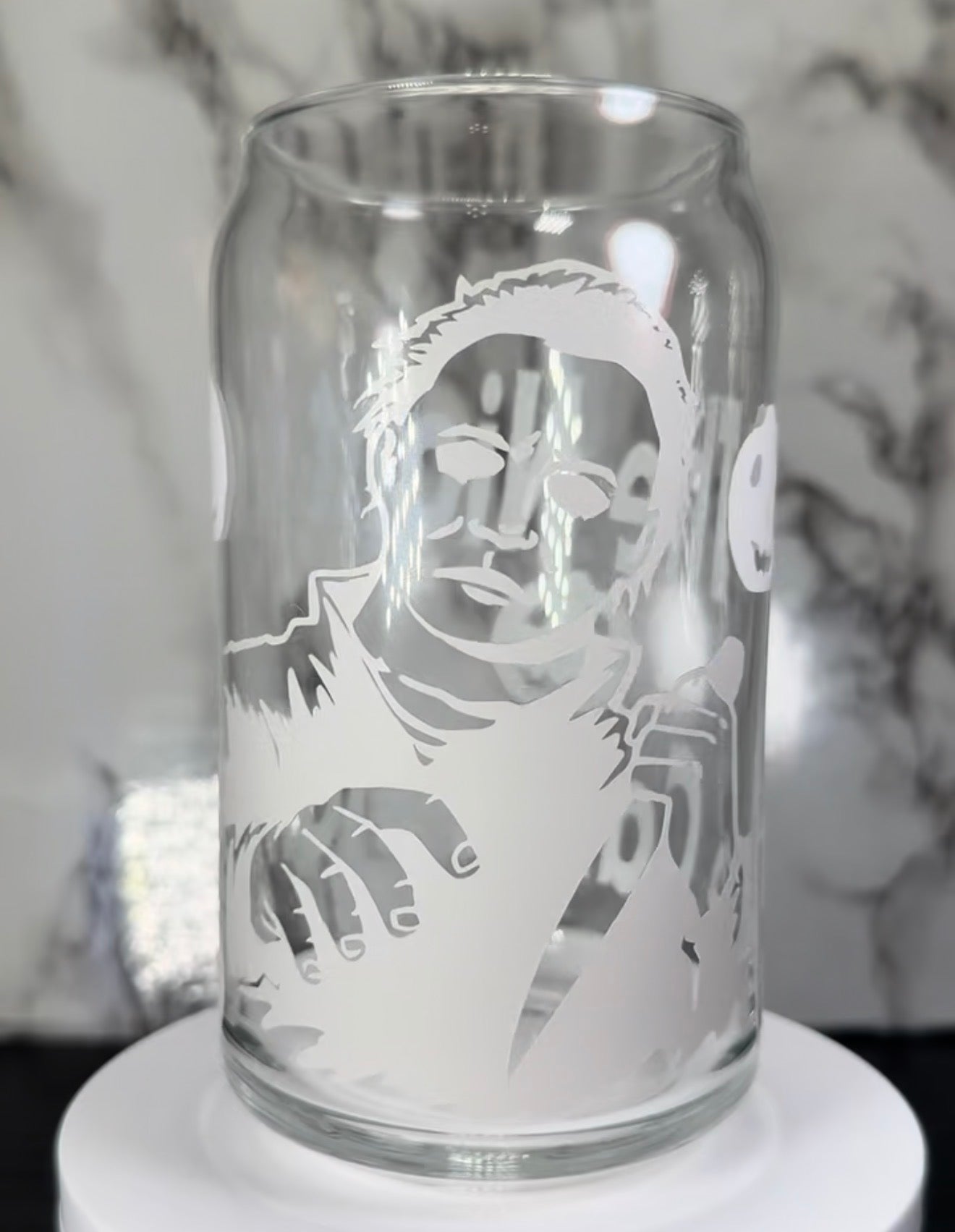 Michael Myers color changing black and orange permanent vinyl on libbey beer can glass