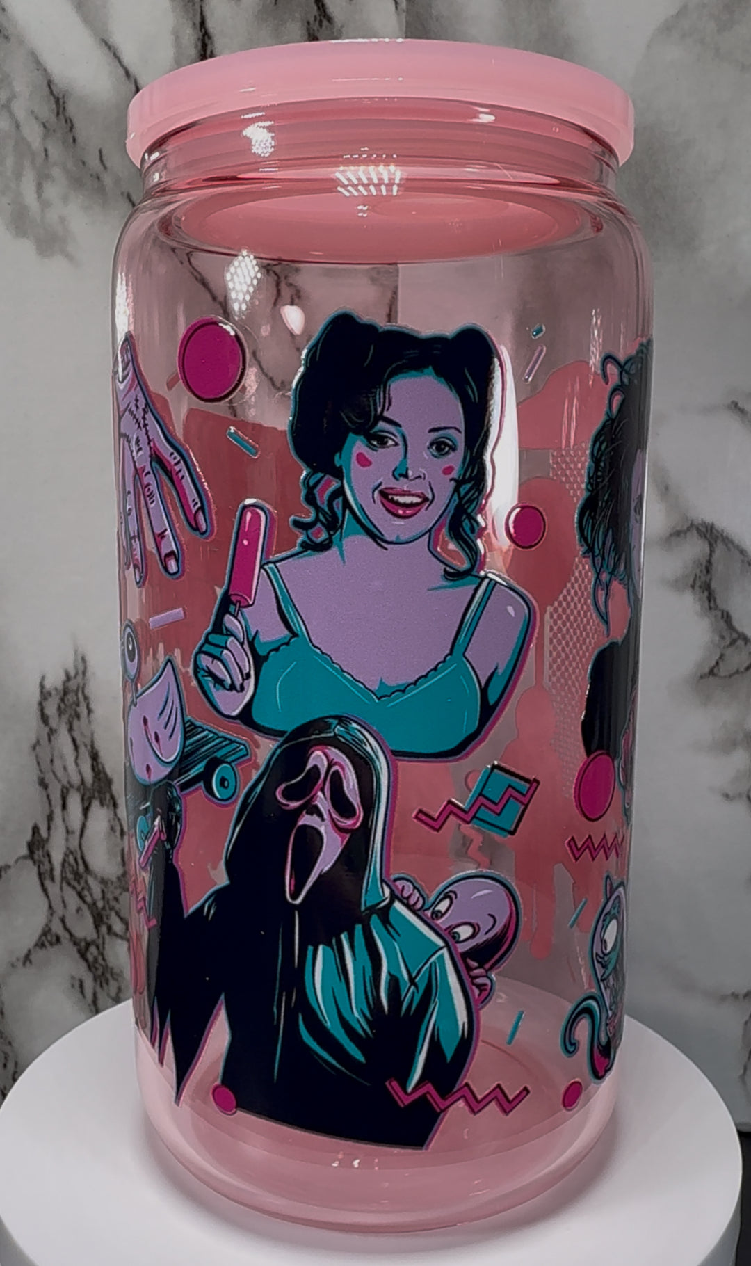 Cult Classics UVDTF on a light pink beer can glass