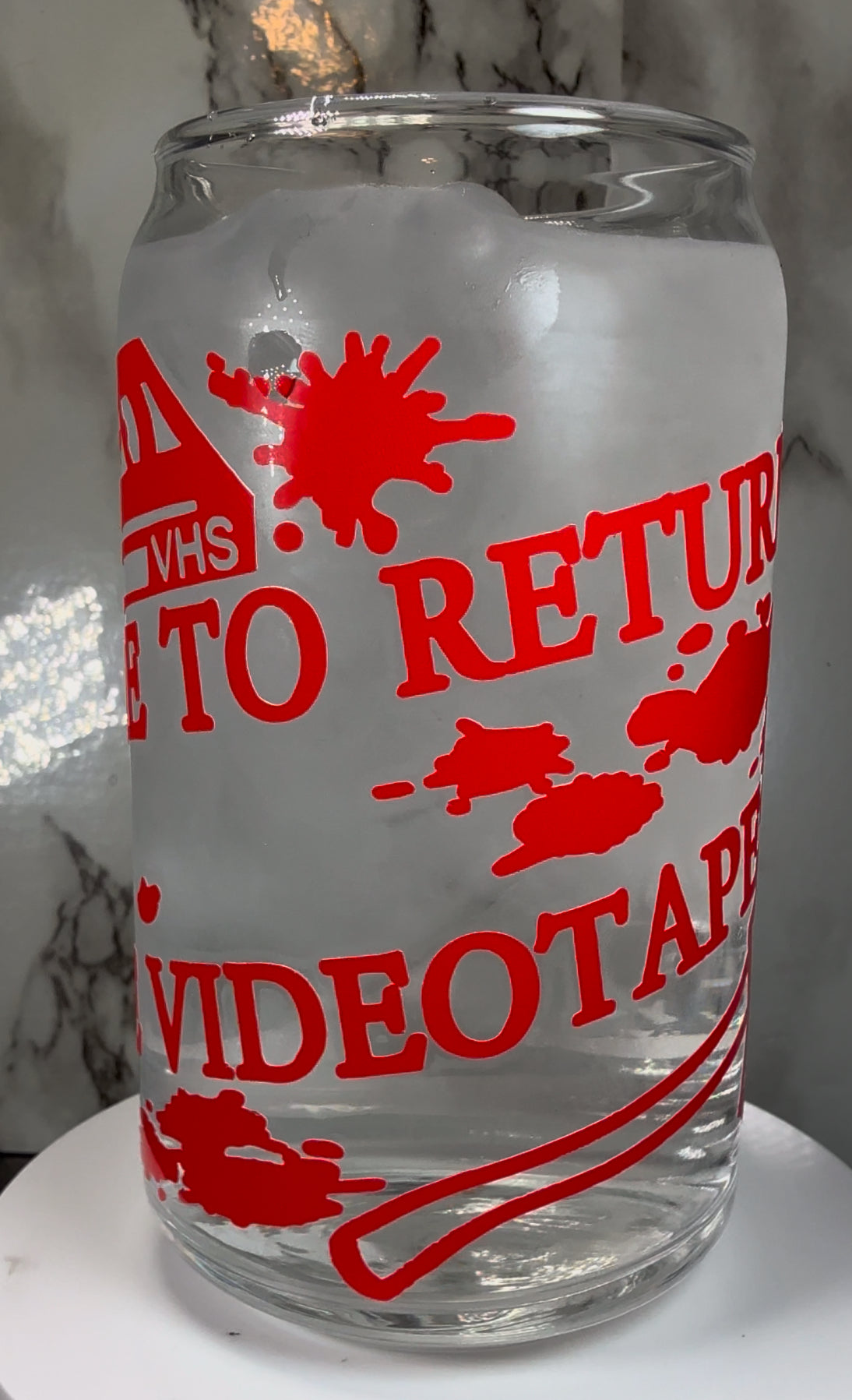 American Psycho color changing red permanent vinyl on libbey beer can glass