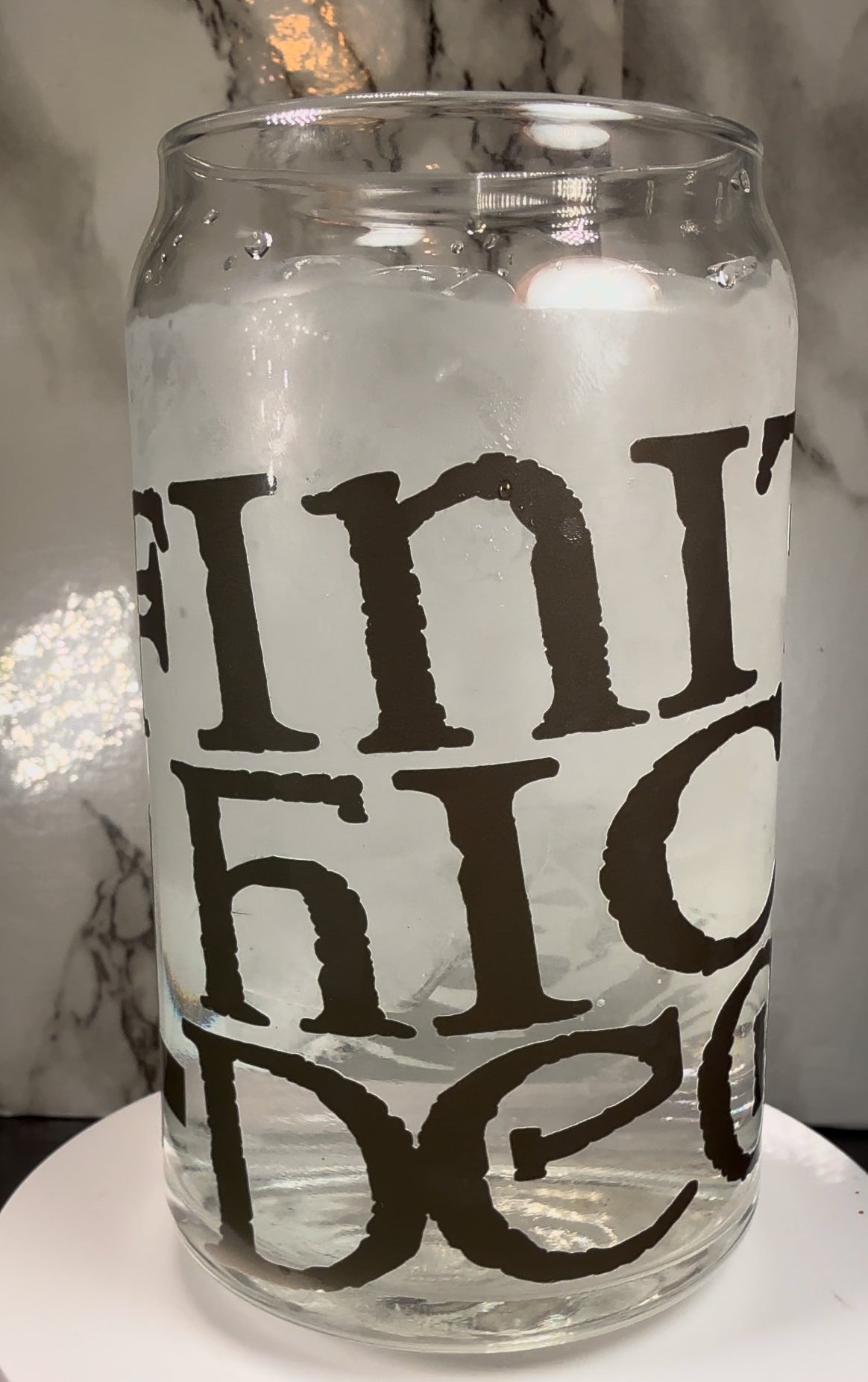 Valak The Nun color changing black permanent vinyl on a libbey beer can glass