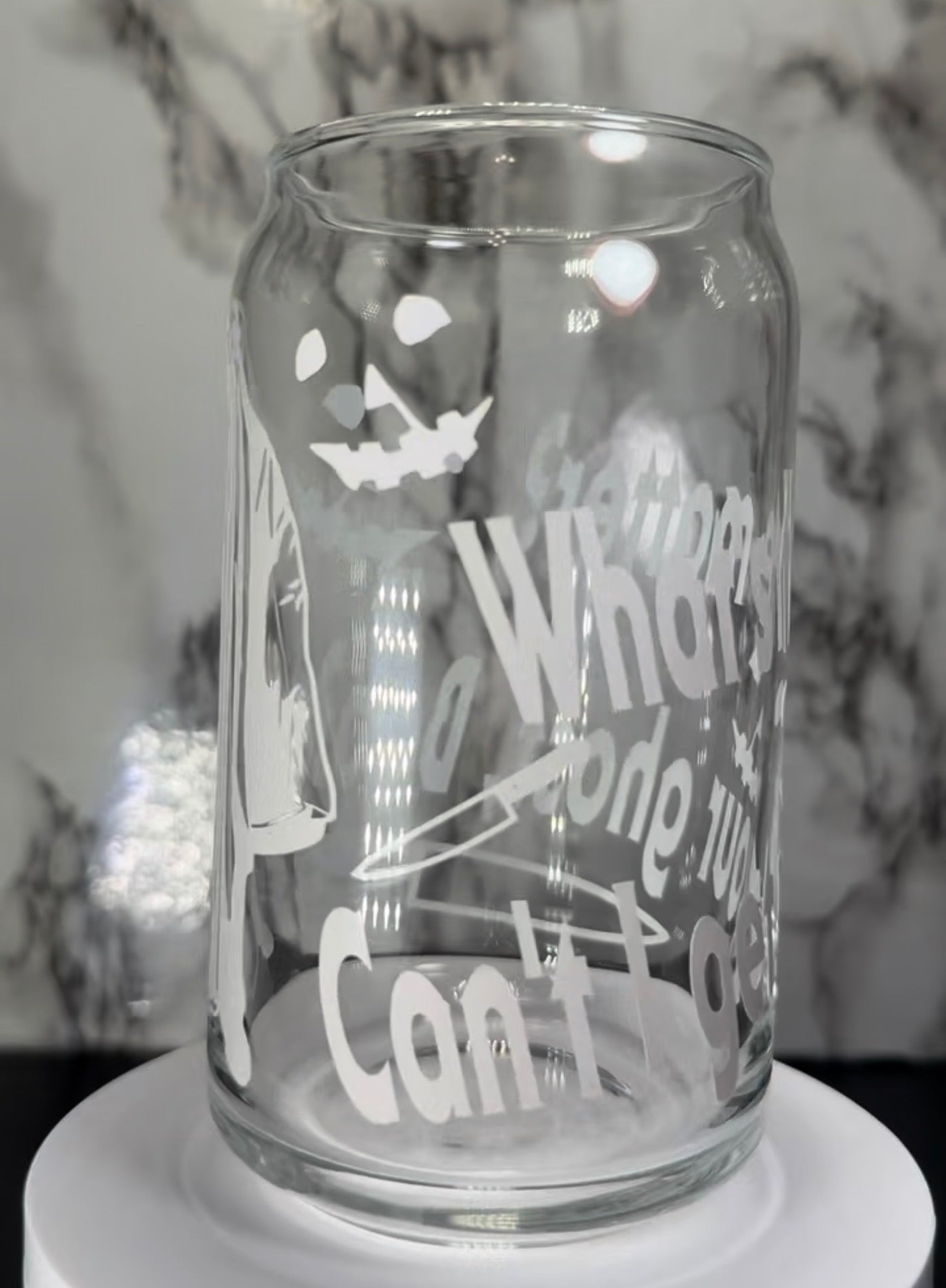 Ghost Bob Halloween Michael Myers color changing black and orange permanent vinyl on libbey beer can glass