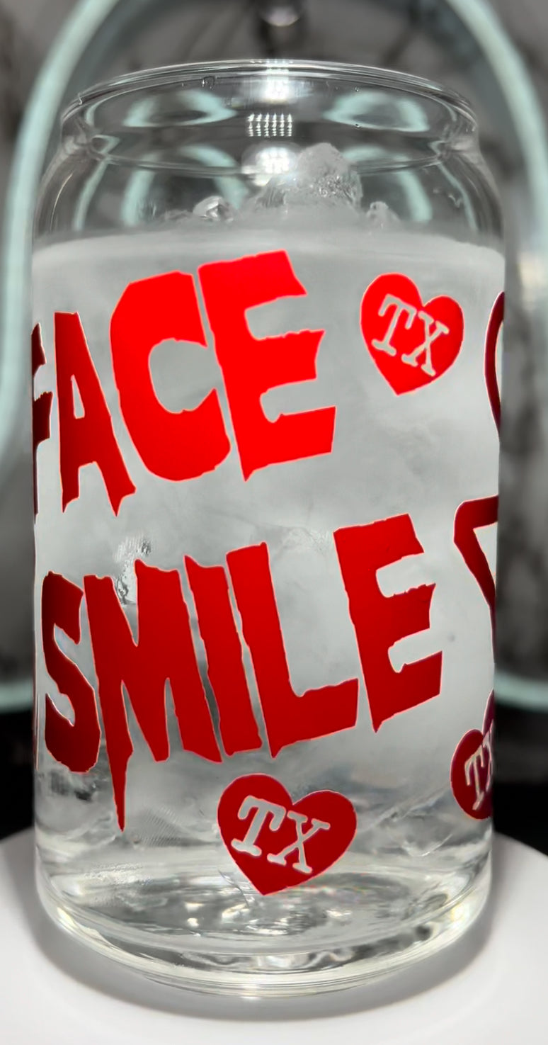 Valentine’s Day Leatherface Texas Chainsaw Massacre color changing permanent vinyl on a libbey beer can glass