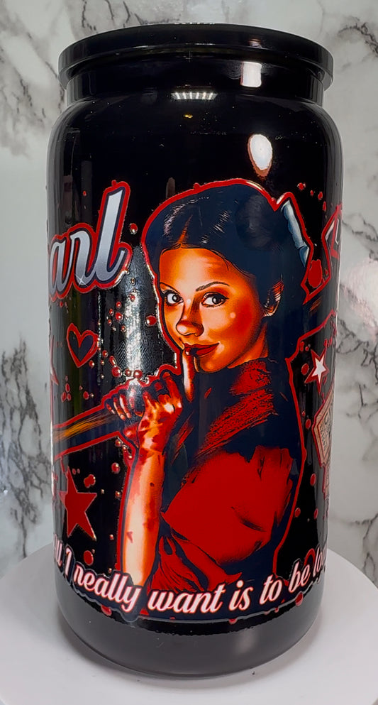 Pearl UVDTF on a black beer can glass