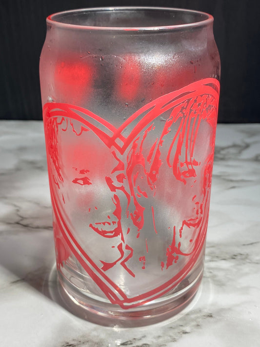 Billy & Stu from Scream Ghostface cold color red changing permanent vinyl on a Libbey beer can glass