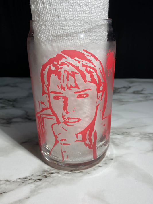Sidney Prescott from Scream cold color red changing permanent vinyl svg Libbey beer can glass