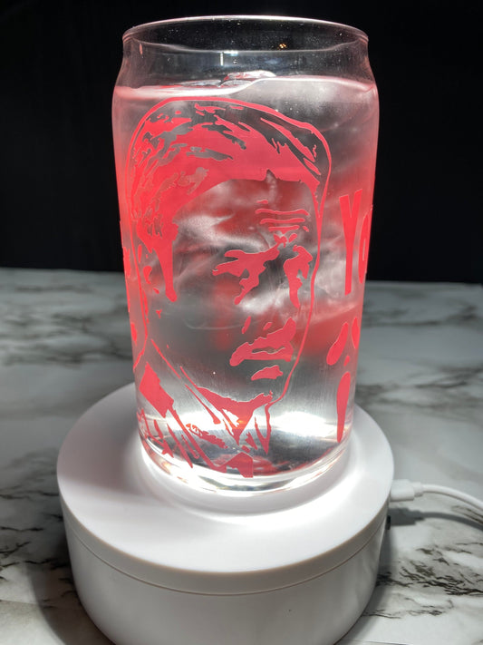Deputy Dwight “Dewey” Riley from Scream cold color red changing permanent vinyl svg Libbey beer can glass