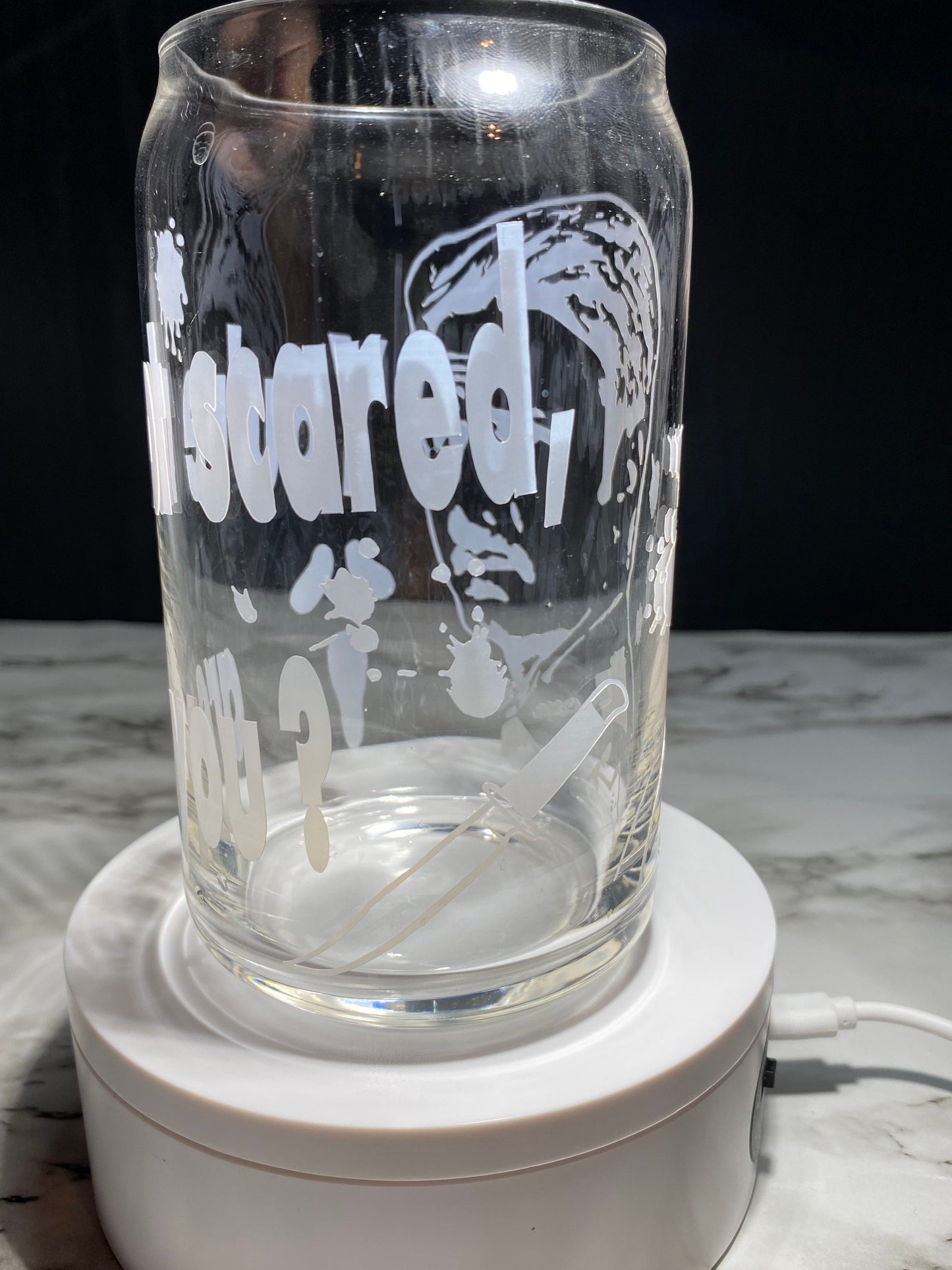 Deputy Dwight “Dewey” Riley from Scream cold color red changing permanent vinyl svg Libbey beer can glass